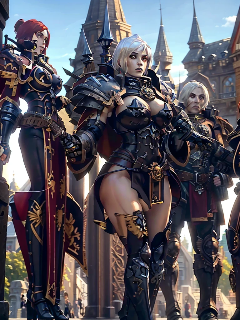 Close-up of a woman dressed in black and white, Armor Girl, biomechanical oppai, glossy white armor, bikini armor, bikini armor, Anime goddess, pvc armor, fus rei, Female action anime girl, gynoid body, cushart krentz, oppai, bikini armor, Anime girl, Shiny plate armor,fantasy paladin woman, warhammer 4 0 k fantasy, picture of female paladin, Warhammer fantasy art, warhammer 4 0 k artwork,warhammer 4 0 k artwork, 2b, High quality digital concept art, wh 4 0 k art, warhammer 4 0 k fantasy, warhammer 40k style, WH40K, w 4 0 k, warhammer art