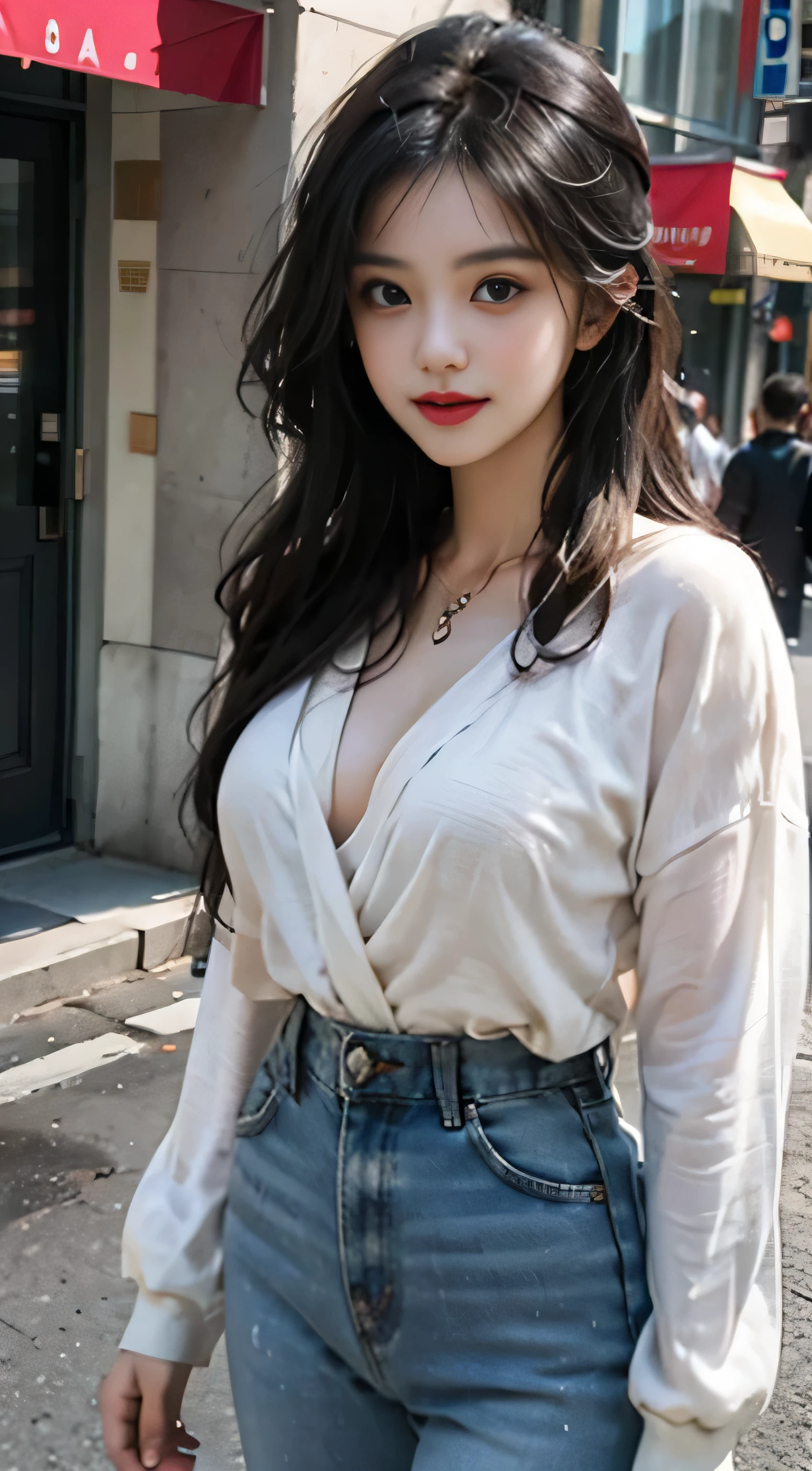 A perfect young female white-collar worker,Chinese big breasts,High picture quality,Works of masters,Black hair,Long hair shawl,Long hair flowing over the shoulders,Beach wave hairstyle,cropped shoulders,clavicle,exquisite face,Hydrated red lips,((Wear colorful and stylish summer sailor suits))(red colour,blue colors,green color,Violet-orange,In pink,yellow,Printed clothing),Kurfo,,Colorful pleated skirt,white stockings,over knee sockagic starry sky dress,Lace skirt,Puff sleeve skirt,Tassel elements,Lace paneled elements,Openwork elements,Texture element,Real Human,CG rendering,16K,standing on your feet,Late night under street lights,optic,Dingdall effect,Elegant light and shadow,Do not show your hands,Close-up shot
