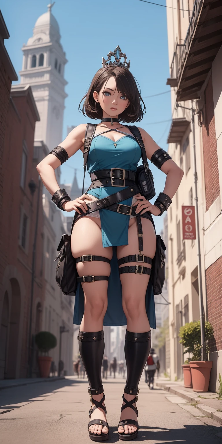 full body, whole body. 1solo (girl). slave fighter, loincloth standing, hands on hips full body, whole body. 1solo (girl). slave fighter, loincloth standing, hands on hips, metal sandals, backpack, choker, big belt, view from below, feet together, bracers, tiara