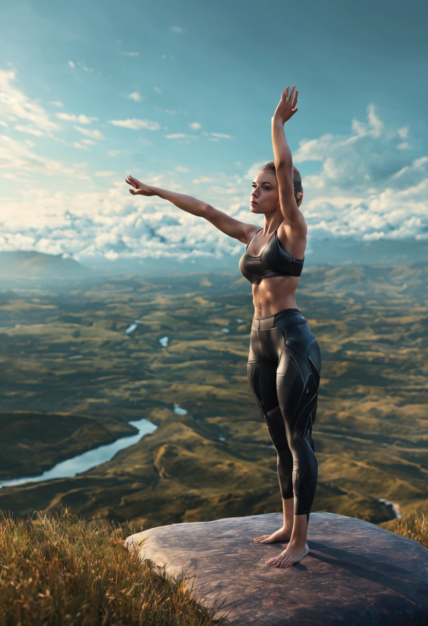 full body rubber human,woman,Beauty,yoga,(surreal), {Highly detailed 8k CG unit wallpaper}, Photographing the expansive landscape