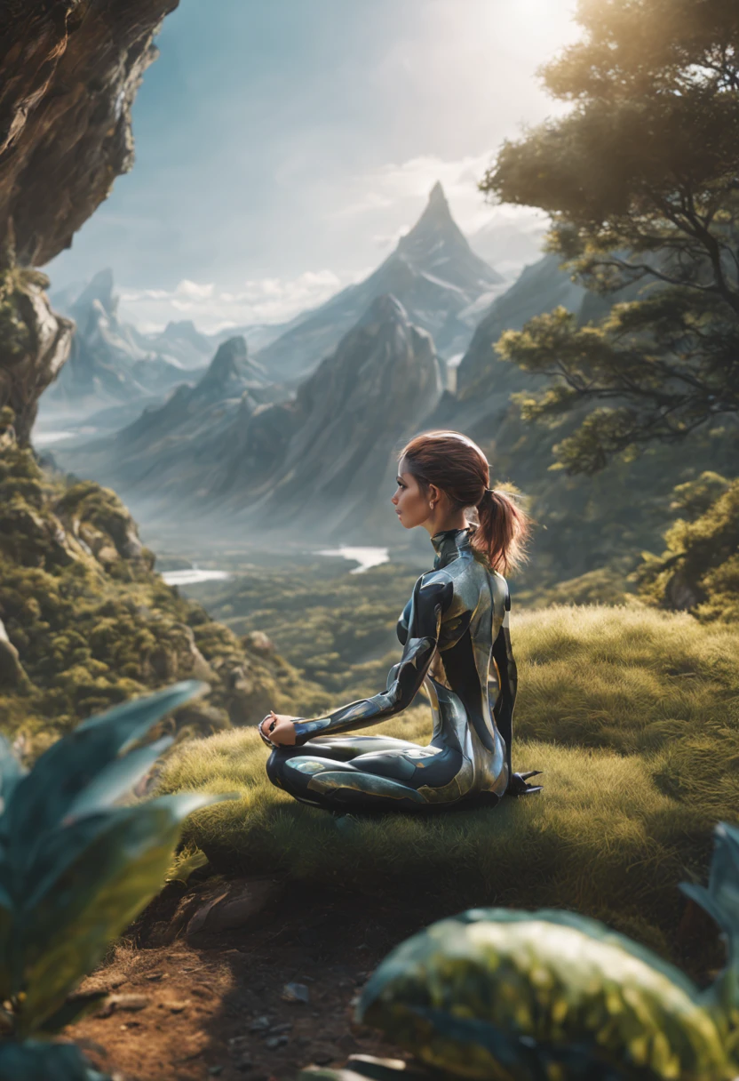 full body rubber human,woman,Beauty,yoga,(surreal), {Highly detailed 8k CG unit wallpaper}, Photographing the expansive landscape