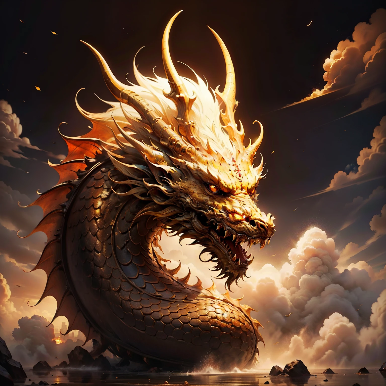 (best quality), a chinese dragon,Oriental detailed background, Detailed picture