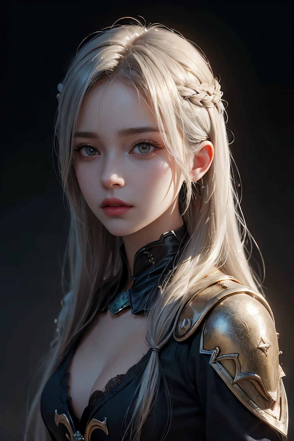 Hyperrealist portrait of female by fantasy art, photo realistic, dynamic lighting, artstation, poster, volumetric lighting, very detailed faces, 4k, award winning,, 1girl, in the dark, deep shadow, low key, cowboy_shot, long hair, white hair,