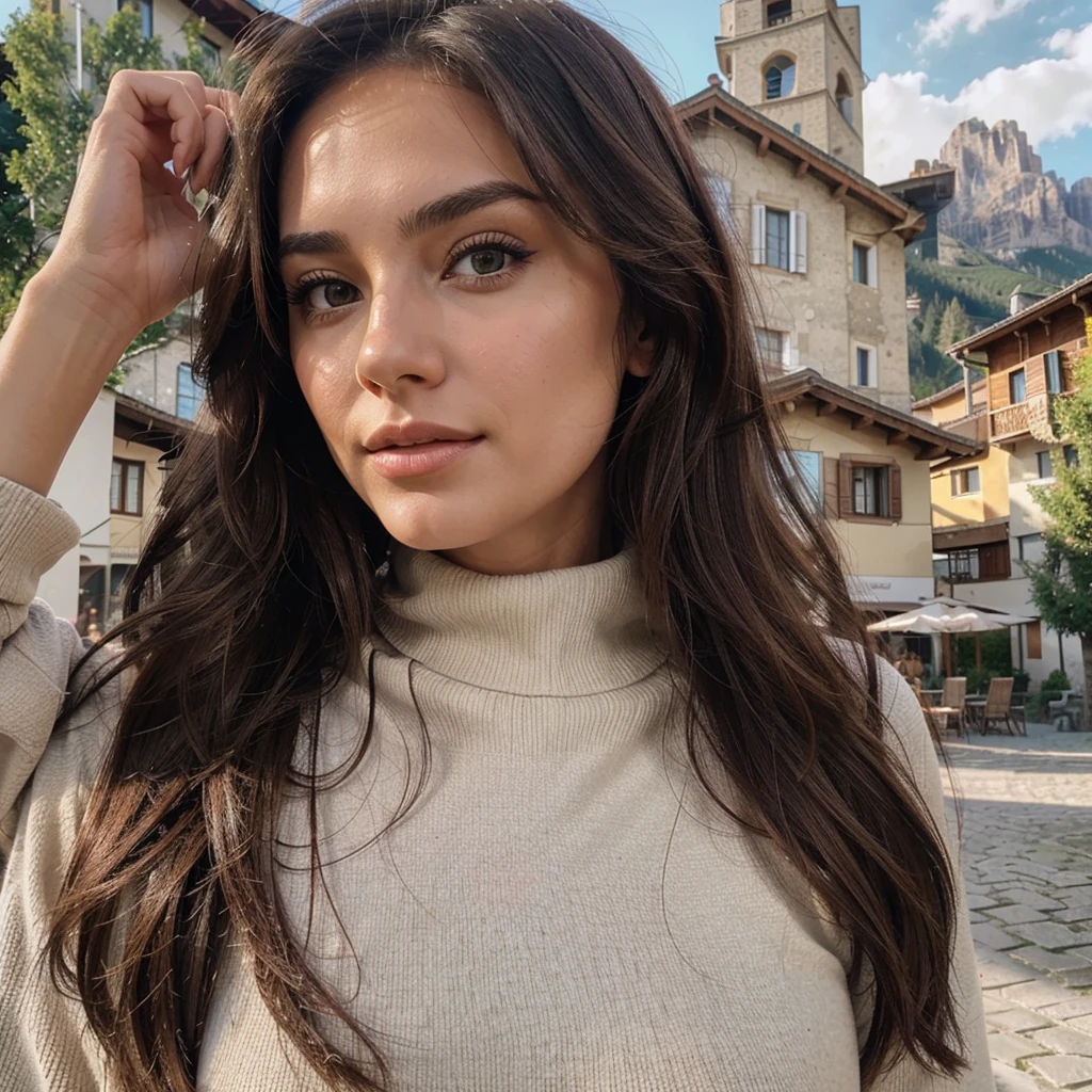 Brunette instagram model eith pretty face. In Dolomites