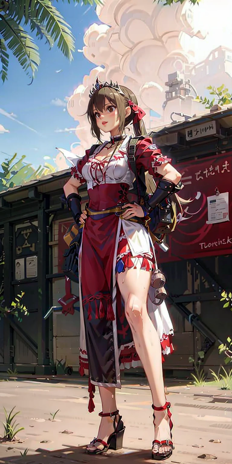 full body, whole body. 1solo (girl). slave fighter, loincloth standing, hands on hips full body, whole body. 1solo (girl). slave fighter, loincloth standing, hands on hips, metal sandals, backpack, choker, big belt, view from below, feet together, bracers, tiara