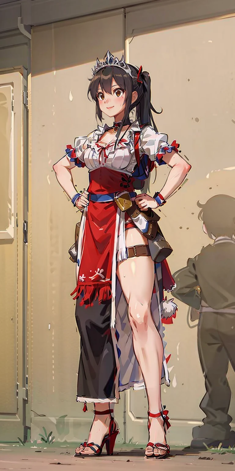 full body, whole body. 1solo (girl). slave fighter, loincloth standing, hands on hips full body, whole body. 1solo (girl). slave fighter, loincloth standing, hands on hips, metal sandals, backpack, choker, big belt, view from below, feet together, bracers, tiara
