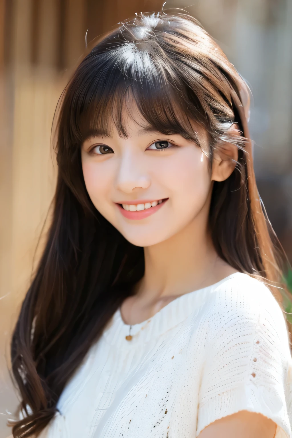「Cute and cuddly beauty」、1 person、laughter、bright eyes、soft expression、soft hair、bright shades、20-year-old、Optimistic personality、Pop Fashion、wearing a black frilly dress。