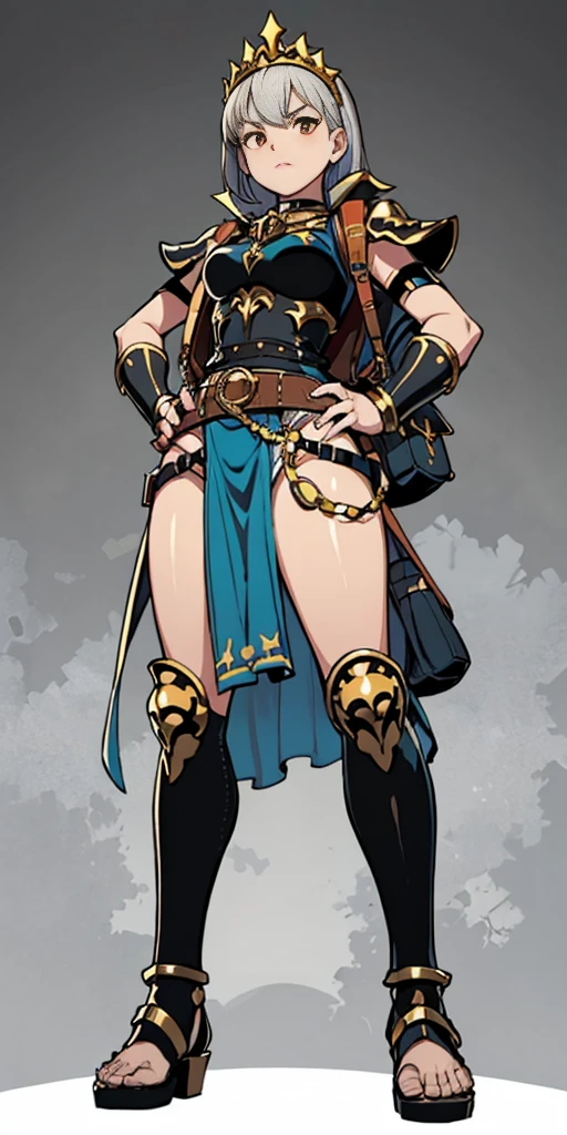 full body, whole body. 1solo (girl). slave fighter, loincloth standing, hands on hips full body, whole body. 1solo (girl). slave fighter, loincloth standing, hands on hips, metal sandals, backpack, choker, big belt, view from below, feet together, bracers, tiara