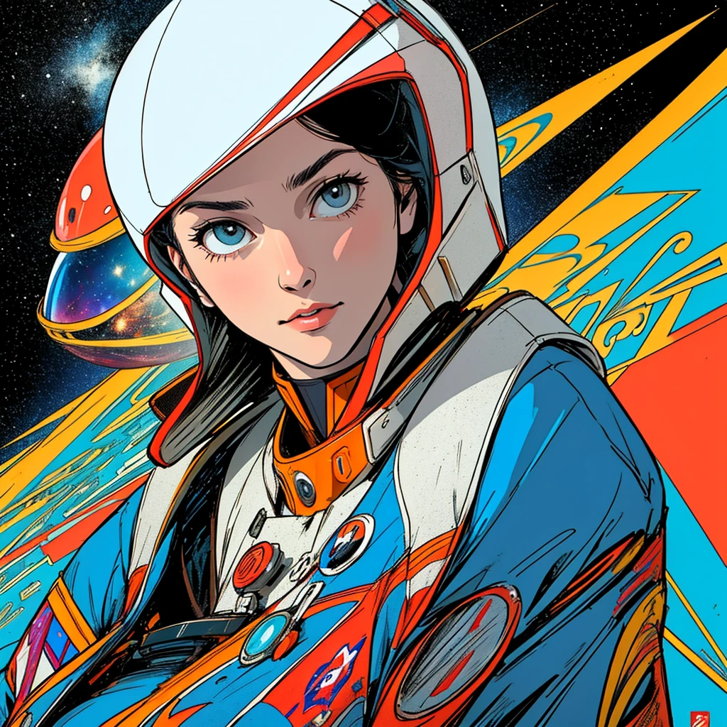 (((32k))),(((highest quality))),(universe),(Perfect One Woman),60's,70's,80's,((古い映画のposter)),retro,vintage,bauhaus,abstract,(スペーススリラー映画poster),Futuristic,shape,OK,cosmos,galaxy,satellite,mechanical,Geometric pattern,meteor,meteorite,planet,poster_white frame,