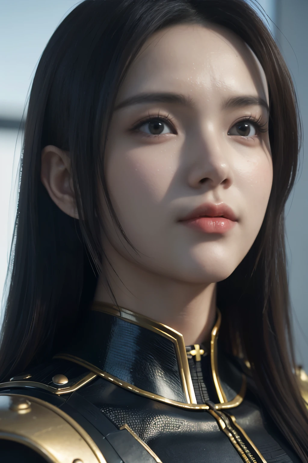 Game art,The best picture quality,Highest resolution,8K,((A bust photograph)),((Portrait)),((Head close-up:1.5)),(Rule of thirds),Unreal Engine 5 rendering works, (The Girl of the Future),(Female Warrior), 22岁少女,(Female hackers),(Ancient Oriental hairstyle),((The pupils of the red eyes:1.3)),(A beautiful eye full of detail),(Big breasts),(Eye shadow),优雅迷人,冷漠,((Anger)),(Future style silk combat suit combined with the characteristics of Chinese cheongsam,Joint Armor,There are exquisite Chinese patterns on the clothes,A flash of jewellery),赛博朋克人物,未来风格, 拍照姿势,城市背景,Movie lights,Ray tracing,Game CG,((3D Unreal Engine)),oc渲染反射纹