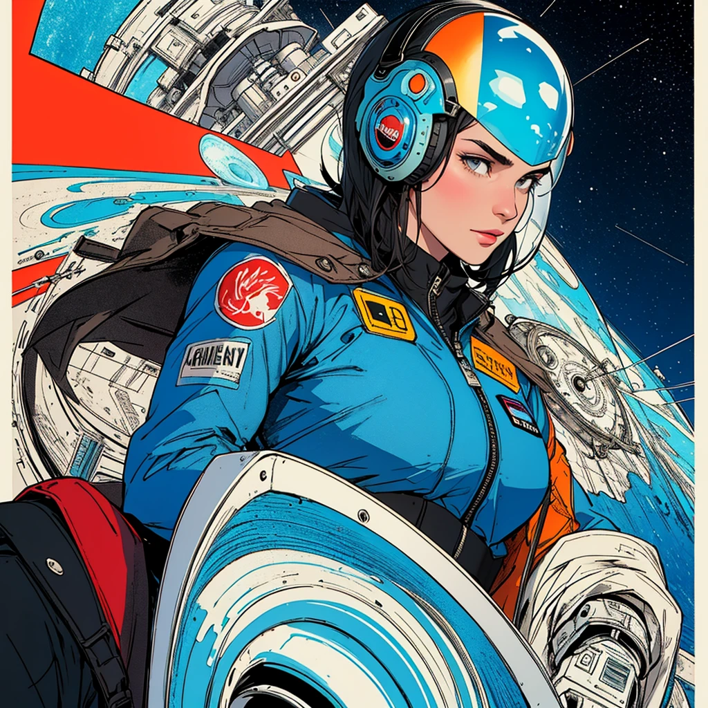 (((32k))),(((highest quality))),(universe),(Perfect One Woman),60's,70's,80's,((古い映画のposter)),retro,vintage,bauhaus,abstract,(スペーススリラー映画poster),Futuristic,shape,OK,cosmos,galaxy,satellite,mechanical,Geometric pattern,meteor,meteorite,planet,poster_white frame,very delicate,