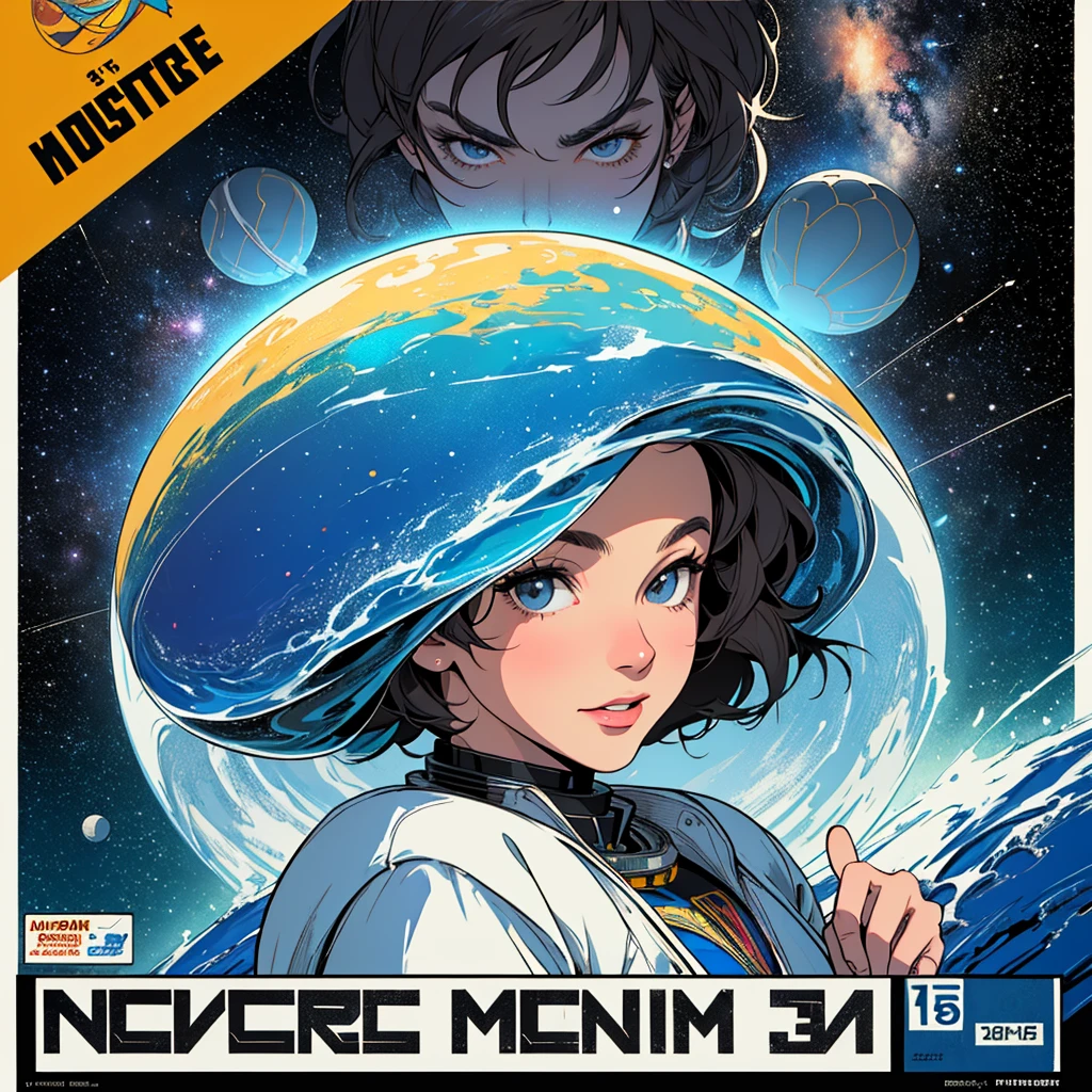 (((32k))),(((highest quality))),(universe),(Perfect One Woman),60's,70's,80&#39;s,((古い映画のposter)),retro,vintage,bauhaus,abstract,(スペーススリラー映画poster),Futuristic,shape,OK,cosmos,galaxy,satellite,mechanical,Geometric pattern,meteor,meteorite,planet,poster＿white frame,very delicate,