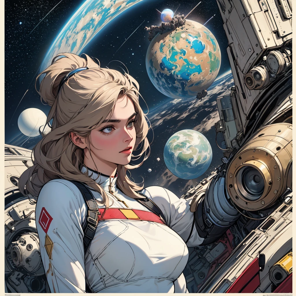 (((32k))),(((highest quality))),(universe),(Perfect One Woman),60's,70's,80's,((古い映画のposter)),retro,vintage,bauhaus,abstract,(スペーススリラー映画poster),Futuristic,shape,OK,cosmos,galaxy,satellite,mechanical,Geometric pattern,meteor,meteorite,planet,poster_white frame,very delicate,