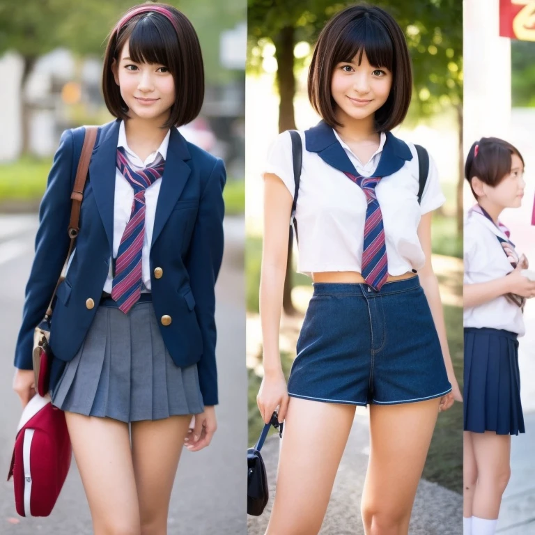 Japanese high school girl with short hair showing all her legs in short shorts