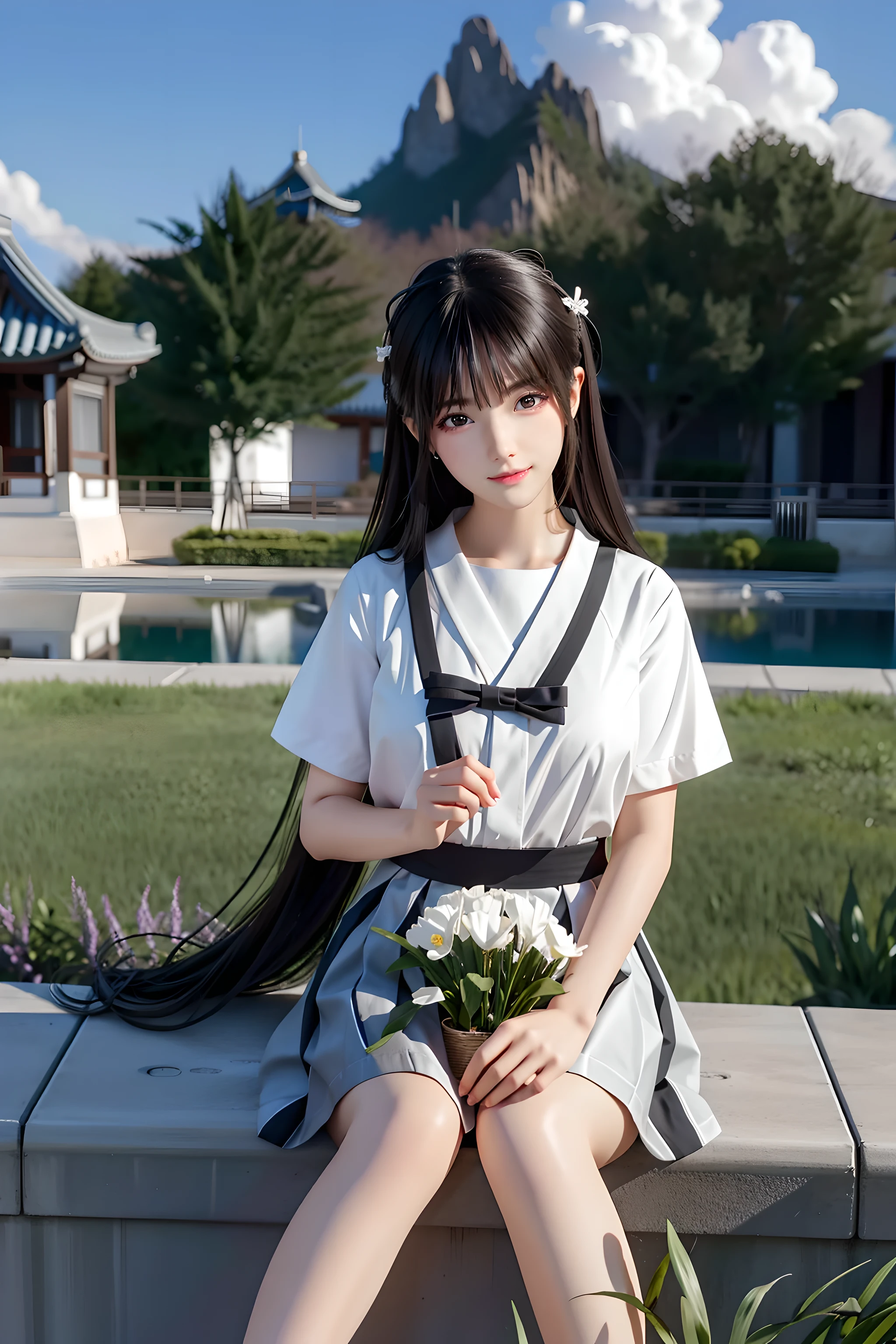 Create an enchanting illustration of a beautiful woman wearing a tank top, set against a backdrop of a sakura night park. Ensure to capture the serene beauty of the natural setting while focusing on the exquisite detail of the subject. blurry background

