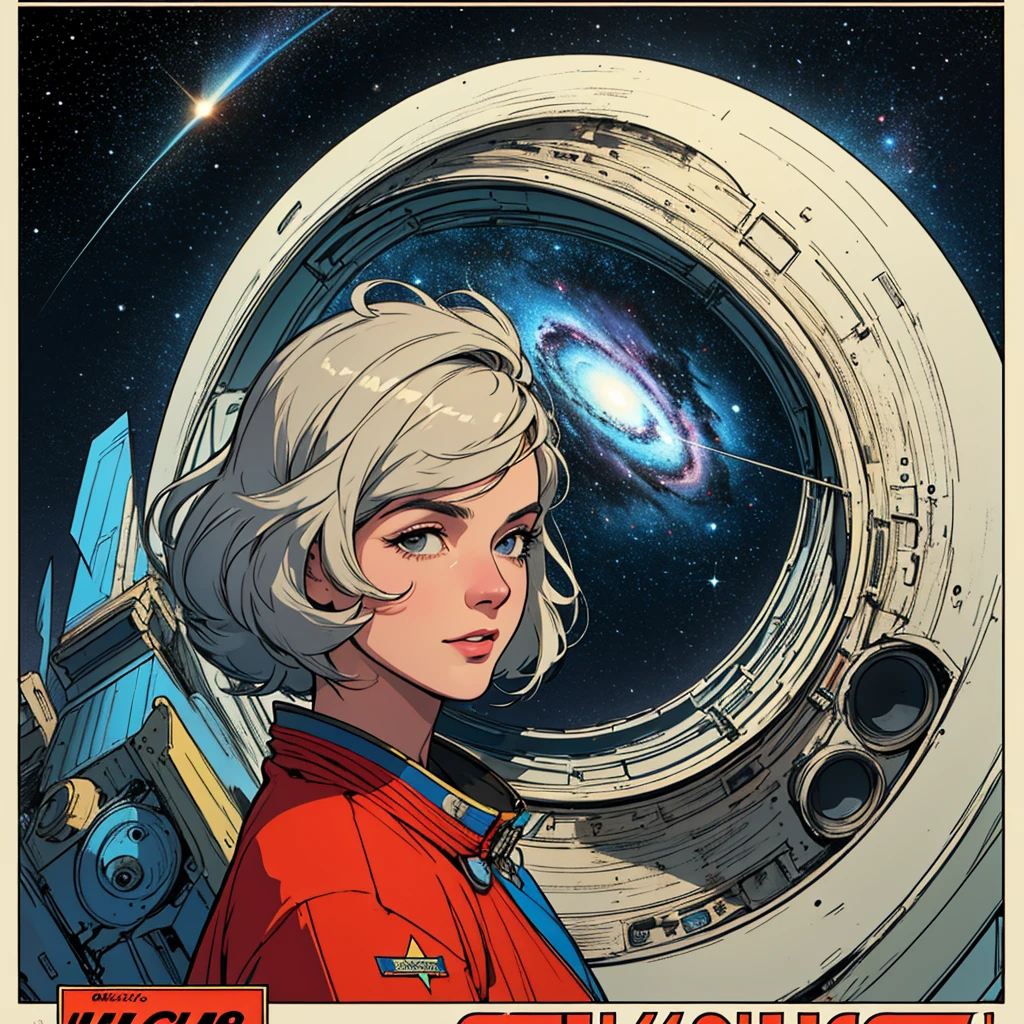 (((32k))),(((highest quality))),(universe),(Perfect One Woman),60's,70's,80's,((古い映画のposter)),retro,vintage,bauhaus,abstract,(スペーススリラー映画poster),Futuristic,shape,OK,cosmos,galaxy,satellite,mechanical,Geometric pattern,meteor,meteorite,planet,poster_white frame,very delicate,