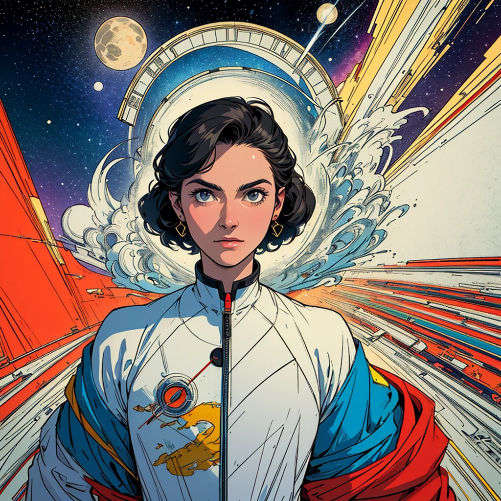(((32k))),(((highest quality))),(universe),(Perfect One Woman),60's,70's,80's,((古い映画のposter)),retro,vintage,bauhaus,abstract,(スペーススリラー映画poster),Futuristic,shape,OK,cosmos,galaxy,satellite,mechanical,Geometric pattern,meteor,meteorite,planet,poster_white frame,very delicate,