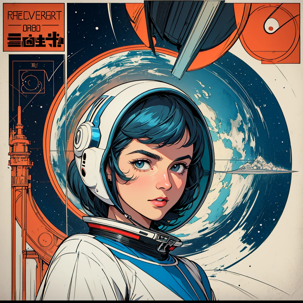(((32k))),(((highest quality))),(universe),(Perfect One Woman),60's,70's,80's,((古い映画のposter)),retro,vintage,bauhaus,abstract,(スペーススリラー映画poster),Futuristic,shape,OK,cosmos,galaxy,satellite,mechanical,Geometric pattern,meteor,meteorite,planet,poster_white frame,very delicate,