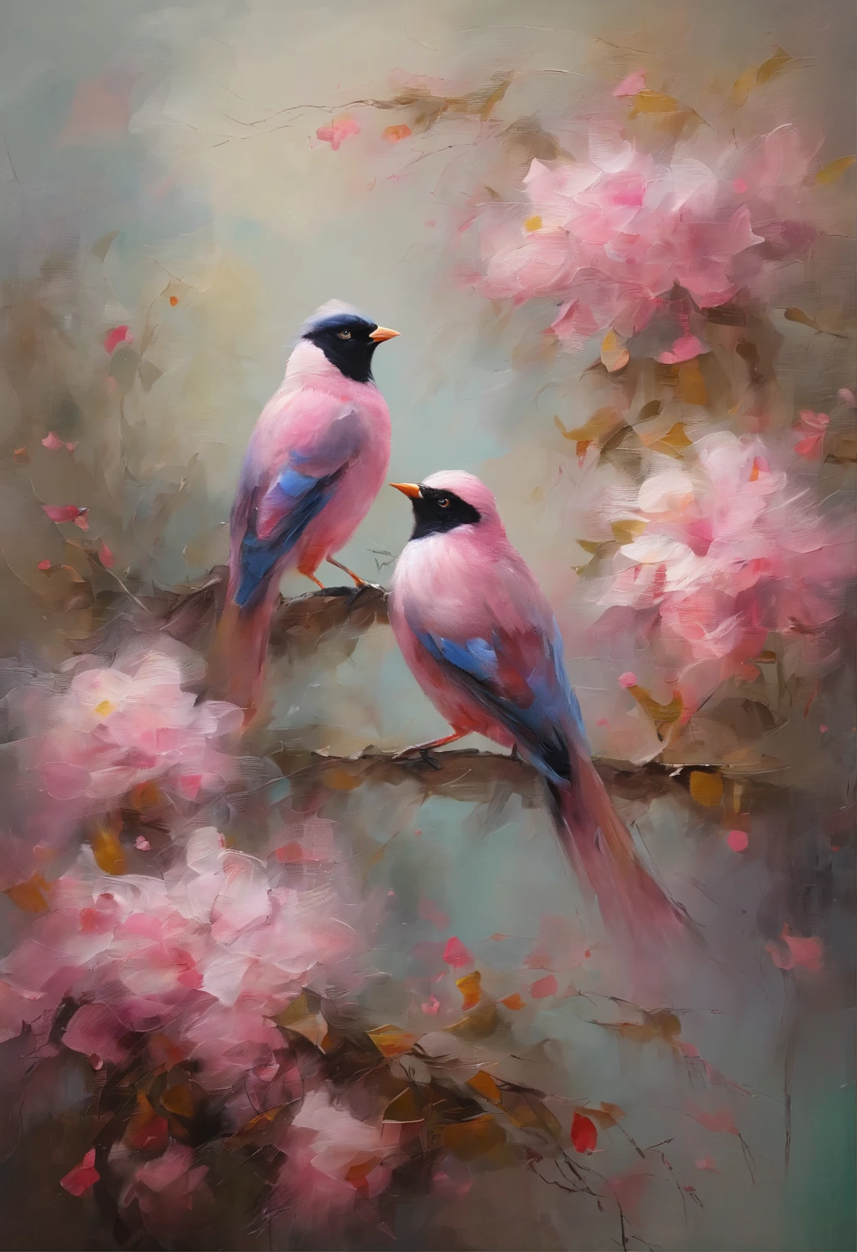 Birds remain in pink bloom，Take pollen，Colors are eye-catching，sharp
