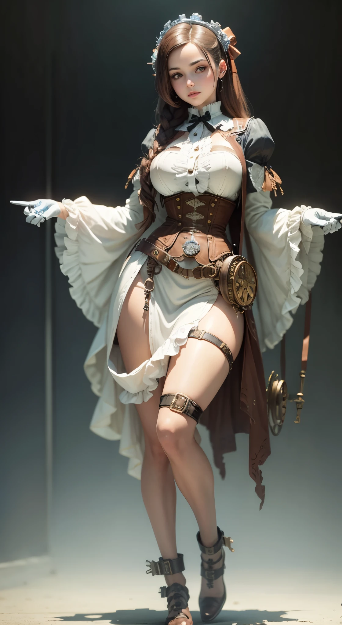 steampunk girl, perfect anatomical fingers, wearing white gloves, 36k resolution 