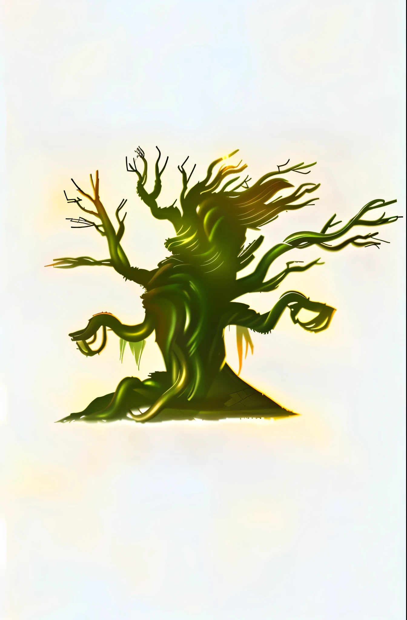 prompt生成:
"(best quality,4k,8k,highres,masterpiece:1.2),ultra-detailed,(realistic,photorealistic,photo-realistic:1.37),close-up of a tree, protruding tree roots, Humblerwood art style, evil tree wizard, facial features, tree person, angry tree, tree dryad, oak tree, tree in the shape of an ear, tree druid, old humanoid ears, ancient tree, peculiar extraterrestrial tree, vibrant colors, dramatic lighting"更立体、3D