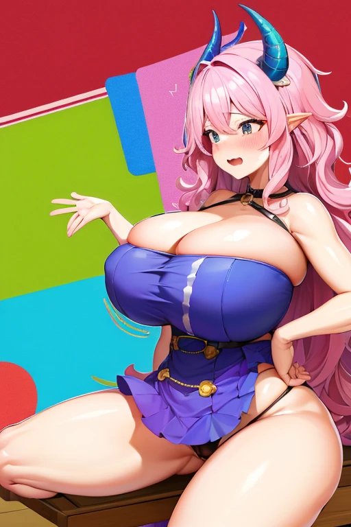1fille,(marin_dragon:1.2),jupe,(seins gigantesques:1.4),(jupe:1.2),(saluer:1.2),side boobs,embarrassed,Timide,a,cheveux roses,oreilles pointues,frange,session,(fond blanc:1.2),(cheveux moyens,wavy hair:1.2),Low-cut thong,diaphragme,hauts de cuisse, sa poitrine grossit, elle fait maintenant du 36K de poitrine