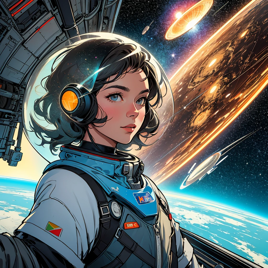 (((32k))),(((highest quality))),(Perfect One Woman),60's,70's,80's,old movie posters,retro,vintage,bauhaus,abstract,Space Thriller Movie Poster,Futuristic,shape,OK,cosmos,galaxy,satellite,mechanical,Geometric pattern,meteor,meteorite,planet,very delicate,宇宙飛OK士,Milky Way,