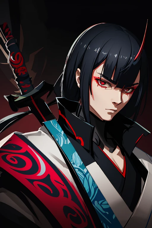 a close up of a person with a sword in a forest, cyberpunk samurai, neon samurai, very beautiful cyberpunk samurai, demon samurai, portrait of a cyberpunk samurai, benedick bana, inspired by Kanō Hōgai, inspired by Kanō Sanraku, demon samurai warrior, dark concept art, samurai jedi, badass anime 8 k, traditional japanese concept art