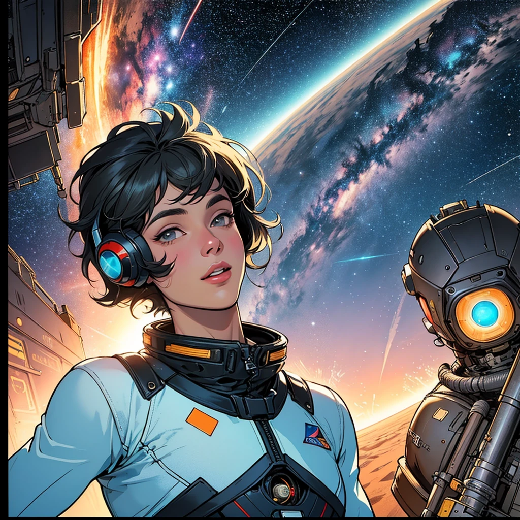 (((32k))),(((highest quality))),(Perfect One Woman),60's,70's,80&#39;s,old movie posters,retro,vintage,bauhaus,abstract,Space Thriller Movie Poster,Futuristic,shape,OK,cosmos,galaxy,satellite,mechanical,Geometric pattern,meteor,meteorite,planet,very delicate,宇宙飛OK士,Milky Way,