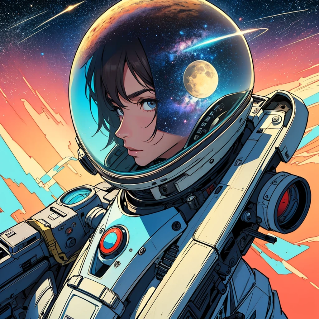 (((32k))),(((highest quality))),(Perfect One Woman),60's,70's,80&#39;s,old movie posters,retro,vintage,bauhaus,abstract,Space Thriller Movie Poster,Futuristic,shape,OK,cosmos,galaxy,satellite,mechanical,Geometric pattern,meteor,meteorite,planet,very delicate,宇宙飛OK士,Milky Way,