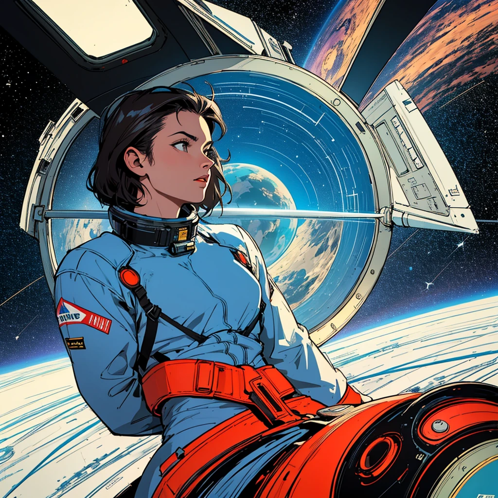 (((32k))),(((highest quality))),(Perfect One Woman),60's,70's,80's,old movie posters,retro,vintage,bauhaus,abstract,Space Thriller Movie Poster,Futuristic,shape,OK,cosmos,galaxy,satellite,mechanical,Geometric pattern,meteor,meteorite,planet,very delicate,宇宙飛OK士,Milky Way,