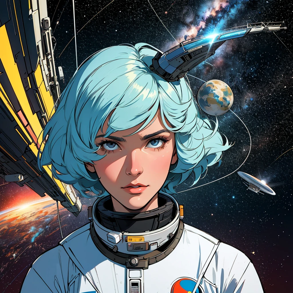 (((32k))),(((highest quality))),(Perfect One Woman),60's,70's,80's,old movie posters,retro,vintage,bauhaus,abstract,Space Thriller Movie Poster,Futuristic,shape,OK,cosmos,galaxy,satellite,mechanical,Geometric pattern,meteor,meteorite,planet,very delicate,宇宙飛OK士,Milky Way,