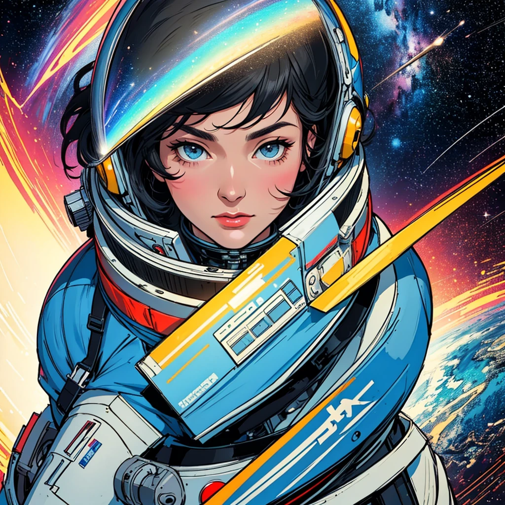 (((32k))),(((highest quality))),(Perfect One Woman),60's,70's,80's,old movie posters,retro,vintage,bauhaus,abstract,Space Thriller Movie Poster,Futuristic,shape,OK,cosmos,galaxy,satellite,mechanical,Geometric pattern,meteor,meteorite,planet,very delicate,宇宙飛OK士,Milky Way,