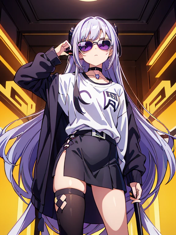 masterpiece, silver metal flame glasses, black long hair, Hair tie with two big red dishes, mature, 女性型ロボット, android, mechanical robot, joint seam, black eyes, full body figure, Height: 160cm, Light beige dress, fluttering skirt, skirt turned up folds, Uplifting, flushed cheeks, 2020s anime picture,ball joint, missionary angle, 歓喜, 満面の笑み, 跳躍 25歳 2020年代アニメ絵, NSFWなし, 全身, sports bra, 開脚, spreading legs