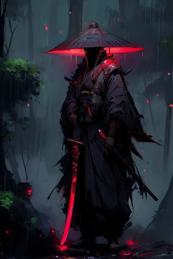 a close up of a person with a sword in a forest, cyberpunk samurai, neon samurai, very beautiful cyberpunk samurai, demon samurai, portrait of a cyberpunk samurai, benedick bana, inspired by Kanō Hōgai, inspired by Kanō Sanraku, demon samurai warrior, dark concept art, samurai jedi, badass anime 8 k, traditional japanese concept art