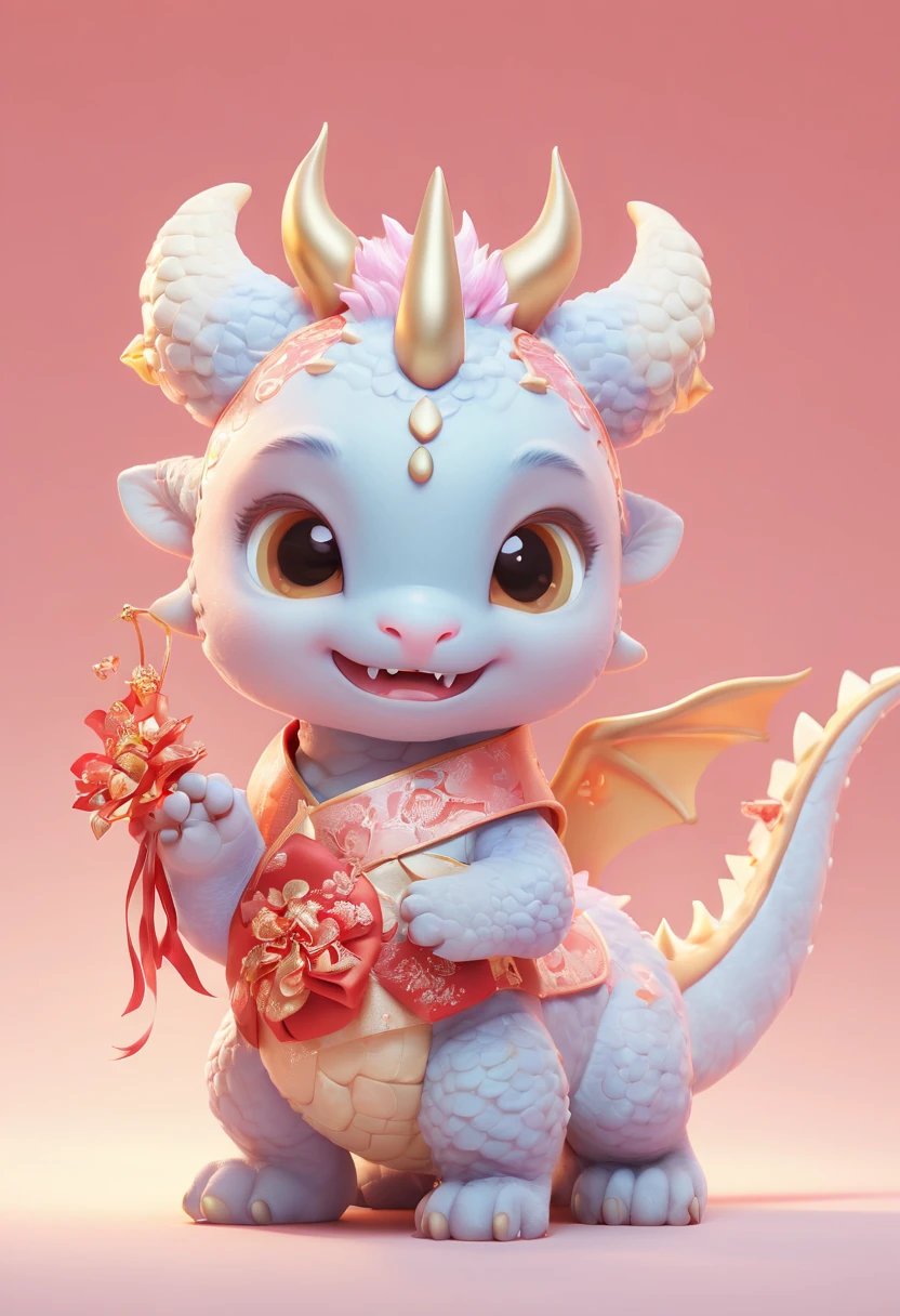 text "China", Chinese New Year "2024", dragon cub mascot, red clothes, Chinese bowing, spit out many golds, red envelopes, fireworks, confetti, strong festive atmosphere, Chinese elements, panoramic view, Ultra high saturation, (best quality, masterpiece, Representative work, official art, Professional, 8k)