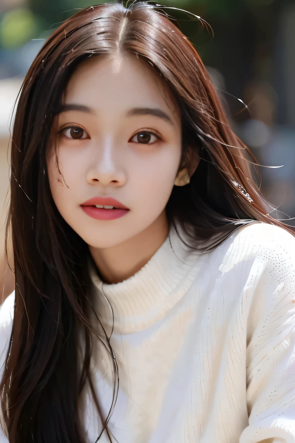 a close up of a person with long hair wearing a white sweater, portrait jisoo blackpink, jossi of blackpink, jisoo of blackpink, jisoo from blackpink, portrait of jossi of blackpink, with round cheeks, jaeyeon nam, wan adorable korean face, with round face, lalisa manobal, she has a cute face, she has a cute expressive face