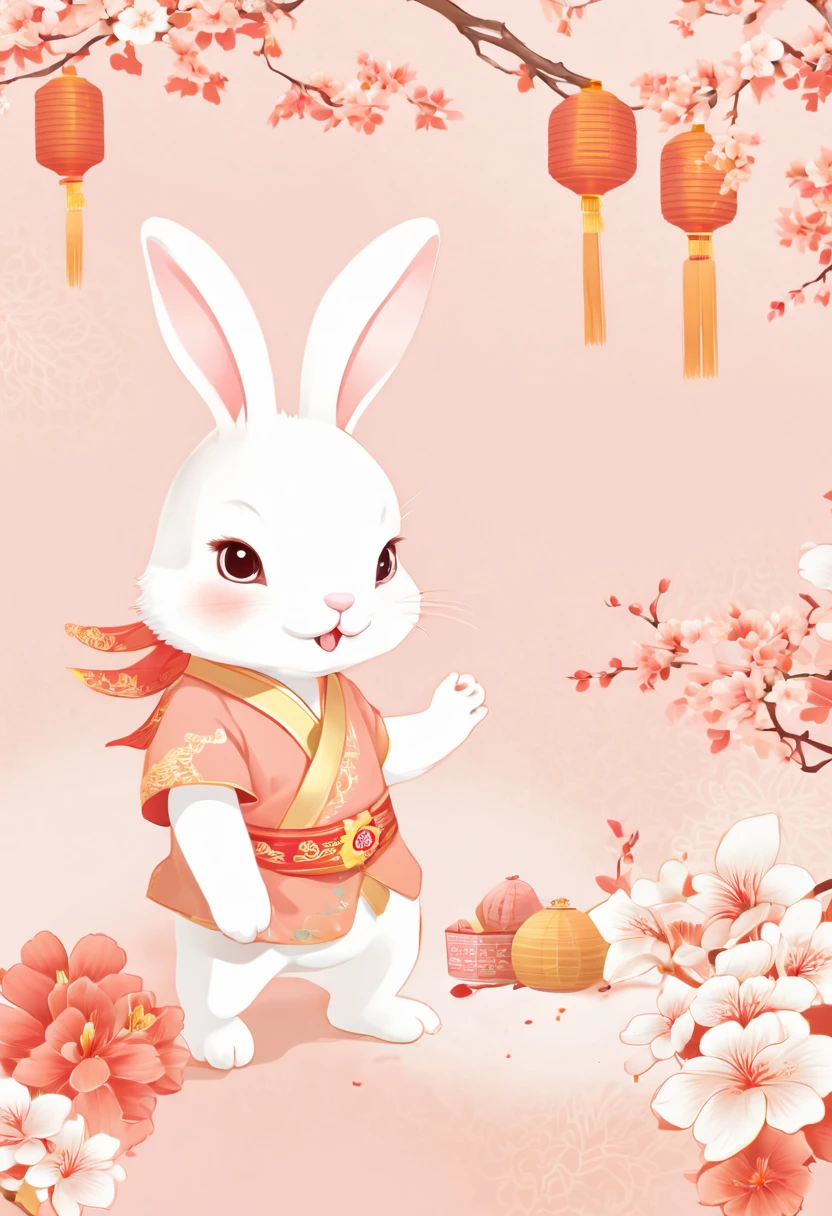 Chinese new year style, A cute rabbit, intricate, Soft Color palette, (best quality, masterpiece, Representative work, official art, Professional, unity 8k wallpaper:1.3)