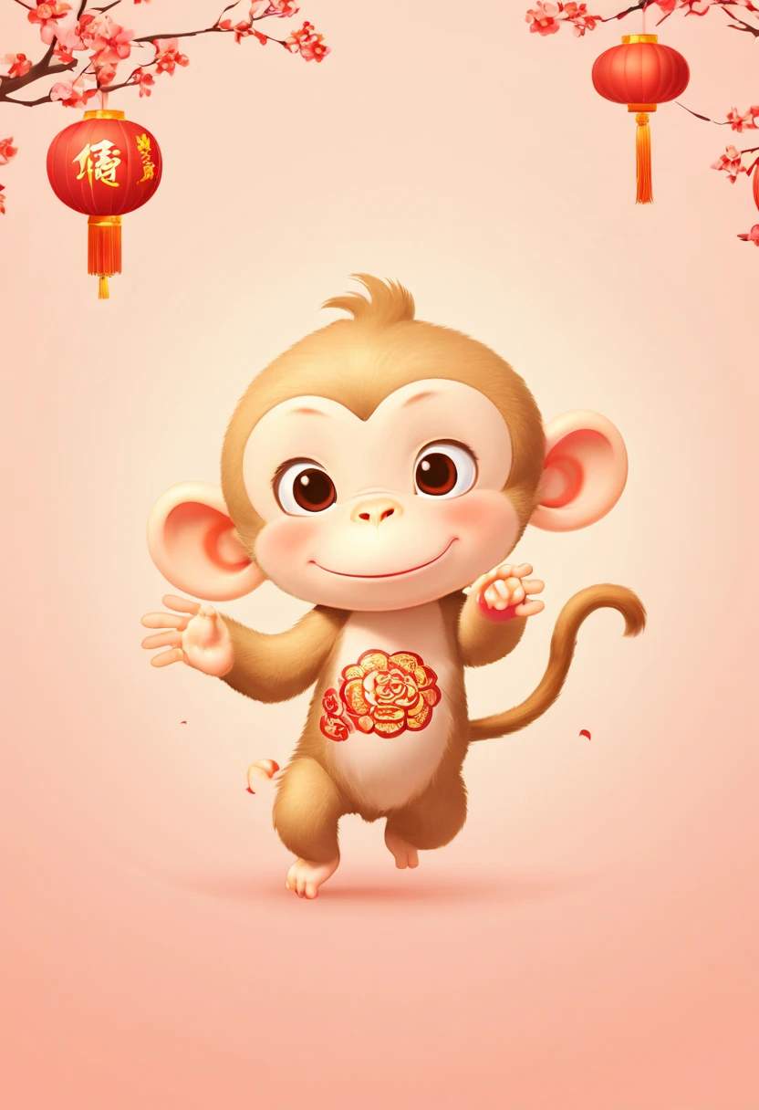 Chinese new year style, A cute monkey, intricate, Soft Color palette, (best quality, masterpiece, Representative work, official art, Professional, unity 8k wallpaper:1.3)