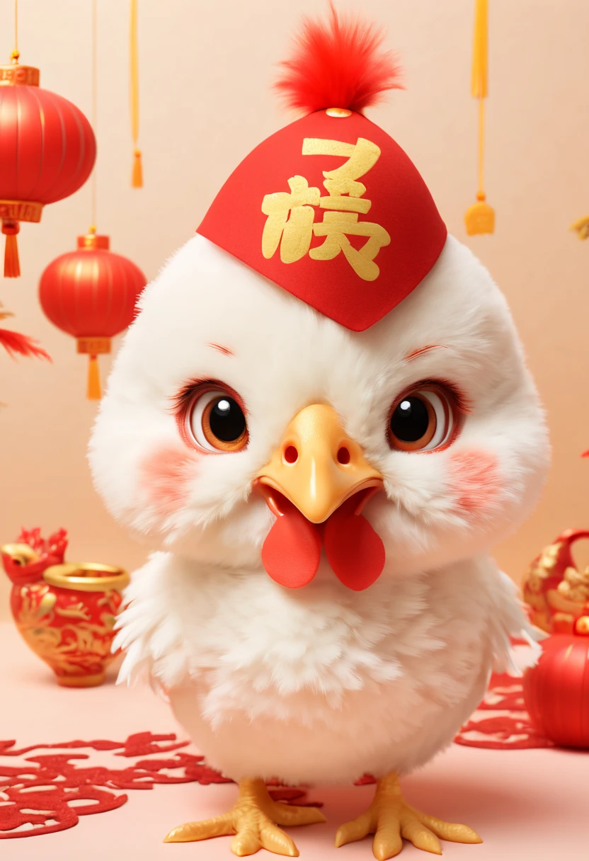 Chinese new year style, A cute chicken, intricate, Soft Color palette, (best quality, masterpiece, Representative work, official art, Professional, unity 8k wallpaper:1.3)