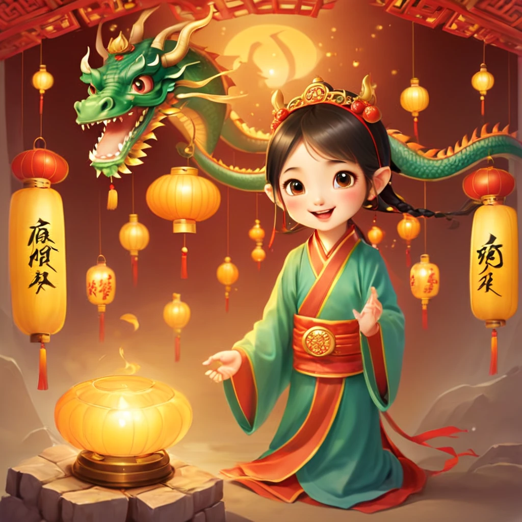 Ancient culture，China主题，China图案，China风格，girl，Princess，baby dragon，myth生物，legendary，可like，harmonious，lantern，Width，decoration，myth，fairy tale，East，Energetic，hapiness，festival，celebrate，holiday，Tradition，childhood，naïve，like，link，China，empire，palace，peaceful，tranquillity，magic，Miracle，joy，，soft light，warm tones，rich colors