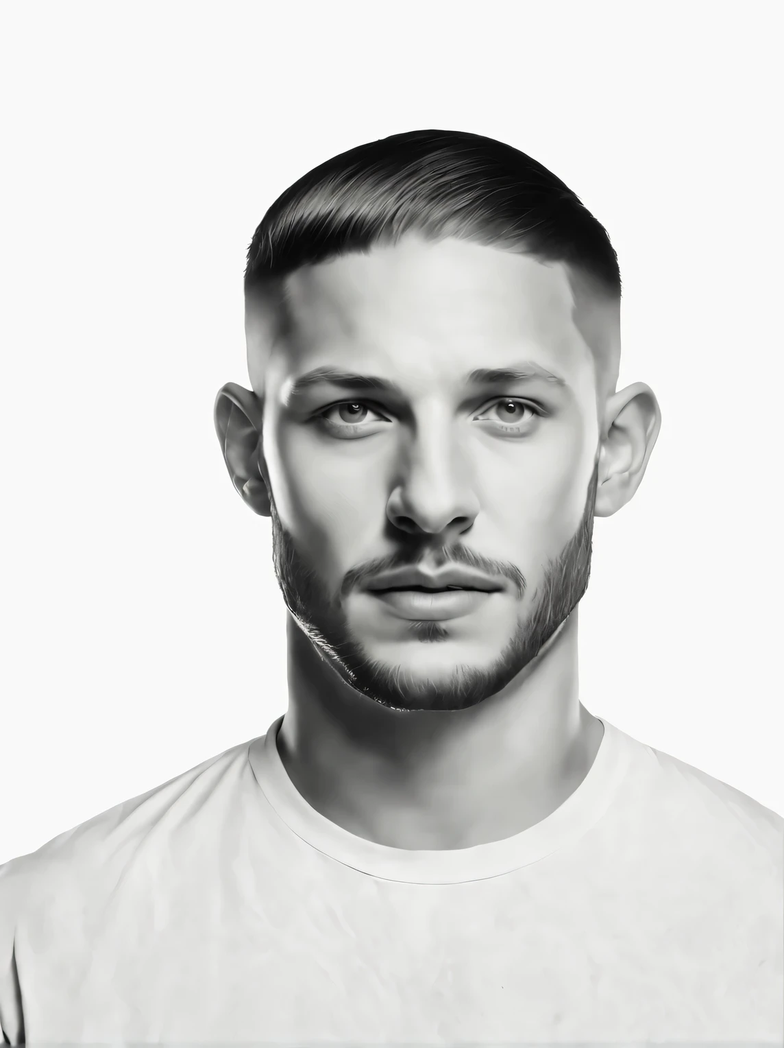 (Black and white photo portrait head close-up)，(20-year-old Tom Hardy） ，（Very very clean and smooth skin：1.37），（Smooth chin and face），（）Round hairstyle）《band of brothers》