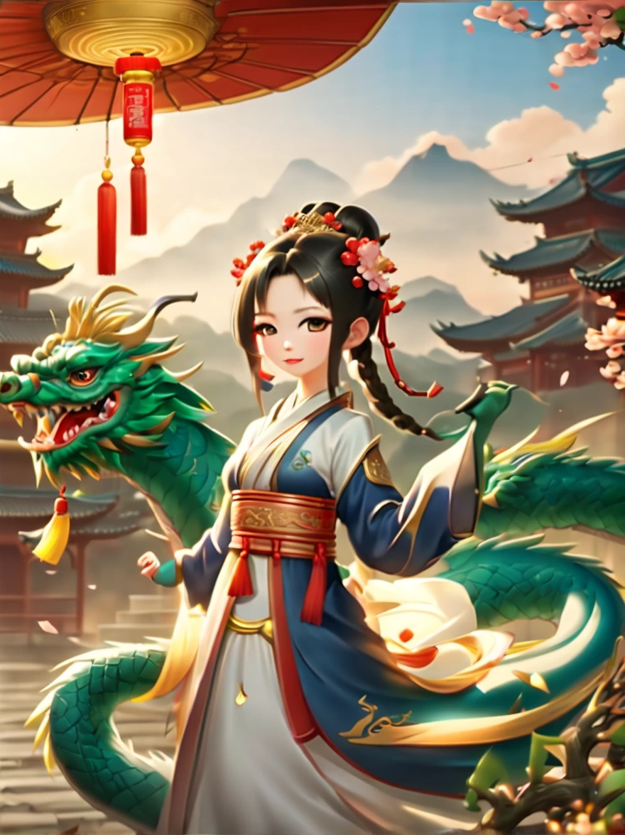 Ao Jiu mythological background white Chinese dragon can change people