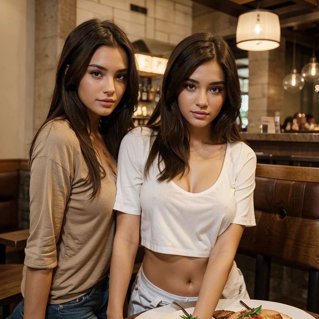 Brunette instagram model eith pretty face. In restaurant