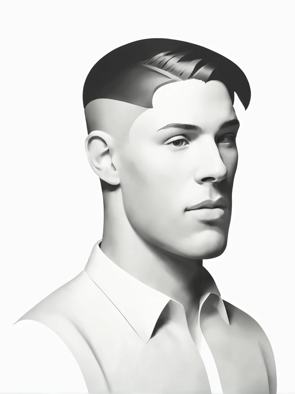 (Black and white photo portrait head close-up)，side，(20-year-old Tom Hardy） ，（Very very clean and smooth skin），（Very, very smooth, smooth, smooth chin and face.：1.37），（Round hairstyle：1.0）