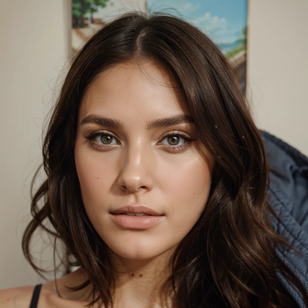 Brunette instagram model eith pretty face. Painting