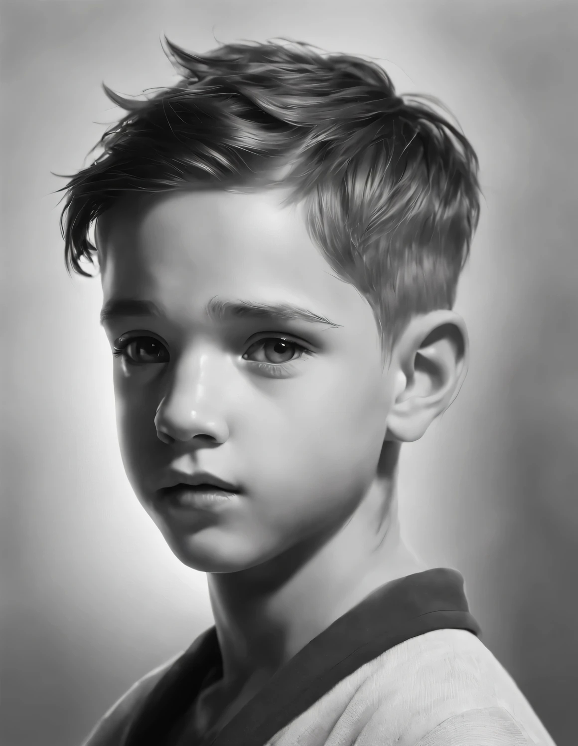 （character design boy），(Black and white photo portrait head close-up)，(Little boy Tom Hardy smoking） ，（Very very clean and smooth skin：1.37），（Smooth chin and face），（Round hairstyle：0.65）