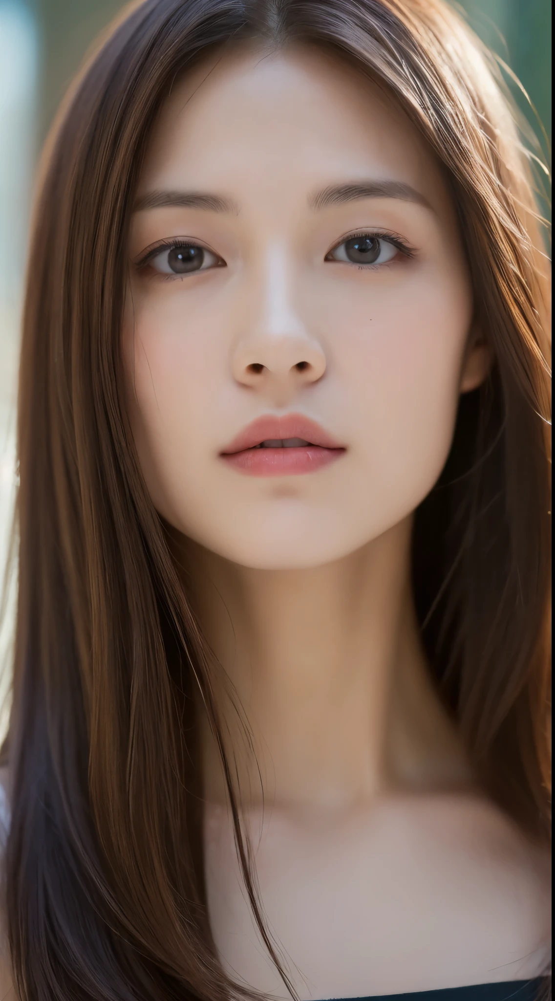 ((Best quality, 8k, Masterpiece :1.3)), Sharp focus :1.2, A pretty woman with perfect figure :1.4, Slender abs :1.2, ((Dark brown hair, Big breasts :1.2)), (Natural light, City street:1.1), Highly detailed face and skin texture, Detailed eyes, Double eyelid