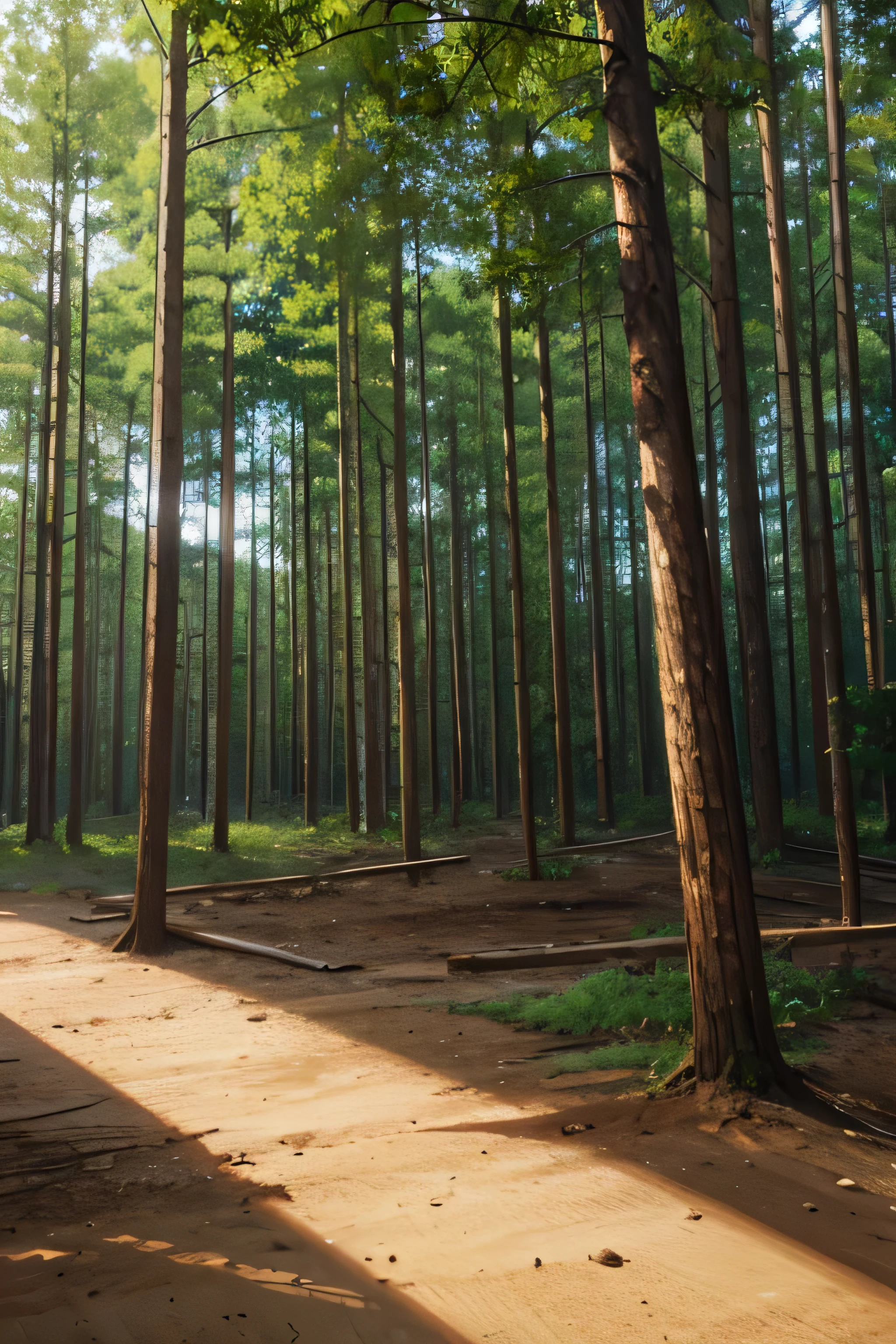 no character, forest background, dirt floor, day time