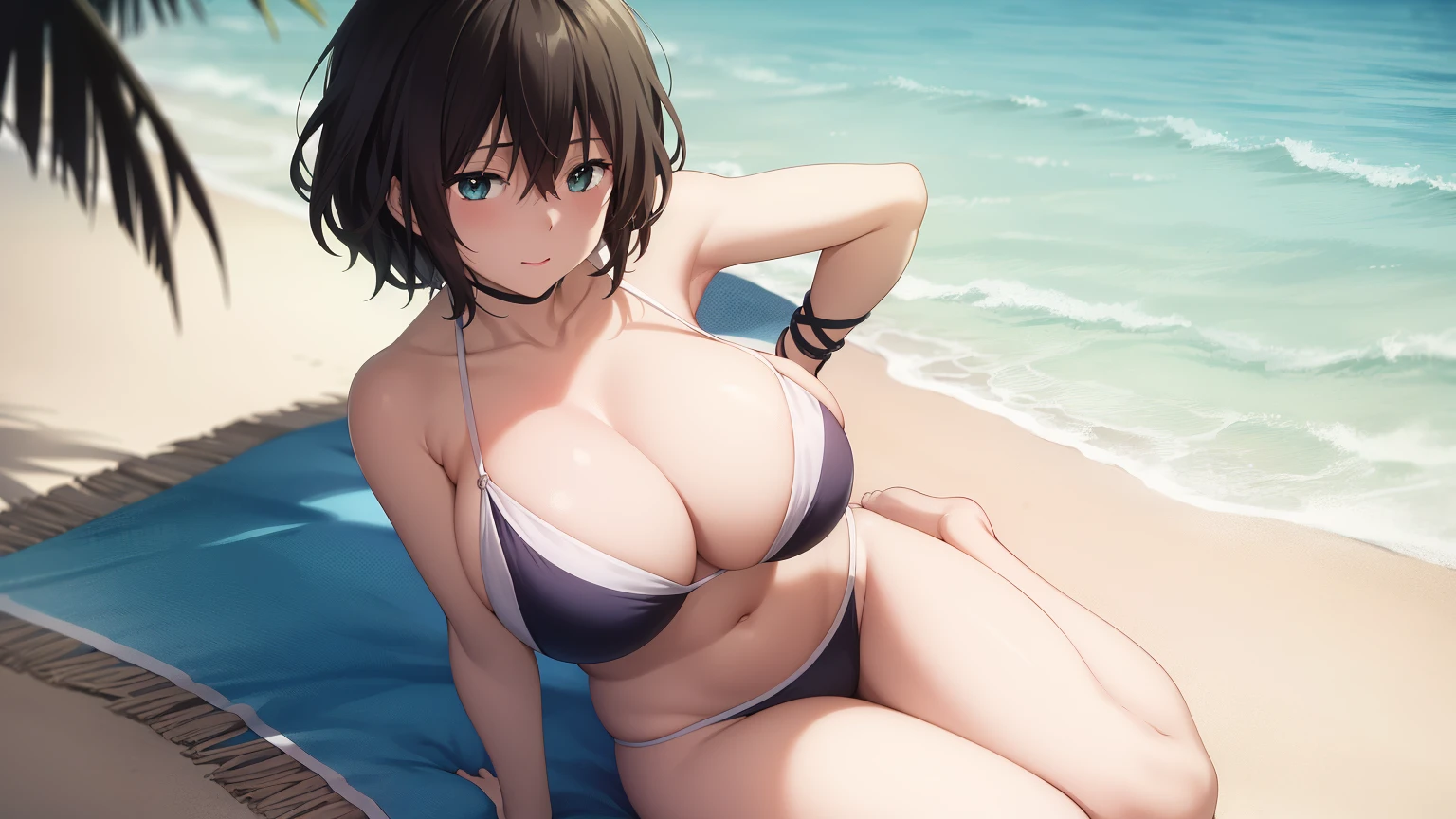 (Beautiful,Huge_Breasts:1.2), Illustrate a vibrant and empowering full-body image of Oregi from Hyouka, showcasing their short brown hair and confident demeanor. Oregi is dressed in a stylish Brazilian bikini, lounging on a stunning beach with their back to the viewer. In a playful and empowering pose, Oregi lifts one arm to sensually grasp their own chest, radiating self-assurance and embracing body positivity.

This scene unfolds against the backdrop of a serene shoreline, with waves gently washing ashore and a clear, blue sky overhead. To emphasize the celebration of self-love, ensure that the illustration captures Oregi's entire body, showcasing their confident posture and the beauty of their physique. Surrounding Oregi are vibrant beach accessories, including a colorful towel, trendy sunglasses, and a refreshing drink, enhancing the carefree atmosphere.

This illustration encapsulates the essence of a confident and joyful beach day, blending Oregi's unique character with the relaxing ambiance of a coastal getaway, and it emphasizes the celebration of self-love by portraying Oregi's full body in the image.

1 girl, 20yo,YOUNG female, Beautiful Finger, Beautiful long legs ,Beautiful body ,Beautiful Nose ,Beautiful character design, perfect eyes, perfect face,

official art, extremely detailed CG unity 8k wallpaper, perfect lighting,Colorful, Bright_Front_face_Lightinasterpiece:1.0),(best_quality:1.0), ultra high res,4K,ultra-detailed,
photography, 8K, HDR, highres, absurdres:1.2, Kodak portra 400, film grain, blurry background, bokeh:1.2, lens flare, (vibrant_color:1.2)
, (beautiful_face:1.5),(narrow_waist), 